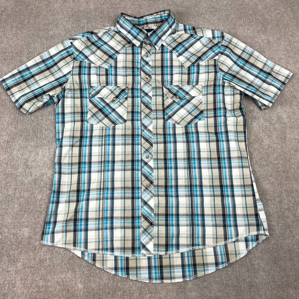 Wrangler Western Shirt Mens Large Multi Plaid Pearl Snap Short Sleeve Cowboy